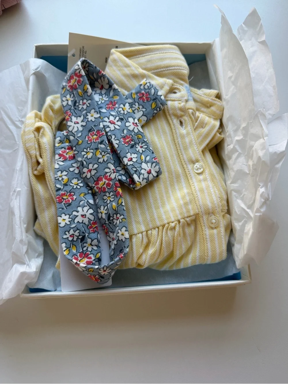 Ralph Lauren Pale Yellow Striped Polo Dress with Floral Belt